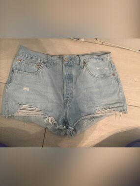 Levi's Light Blue Ripped Denim Shorts